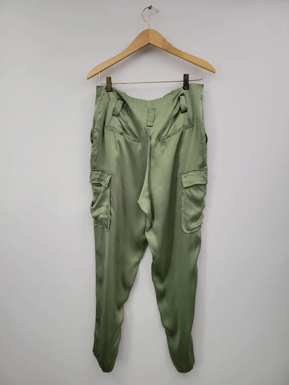 Silk Pants L'agence Womens Roxy Silk Paperbag Cargo Pant Green Sz 6